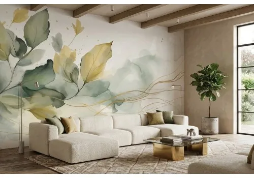 Carta da parati foglie delicate acquerello 2