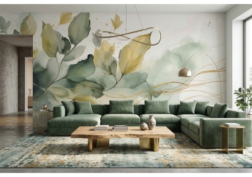 Carta da parati foglie delicate acquerello