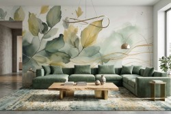 Carta da parati foglie acquerello - Raffinata delicatezza