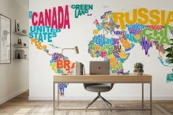 Carta da parati mappamondo scritte colorate