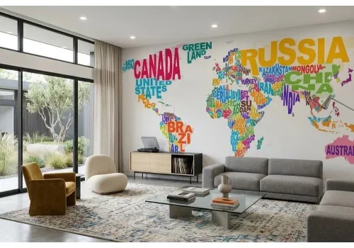 Carta da parati mappamondo colorato nazioni 2