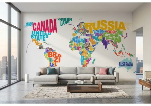 Carta da parati mappamondo colorato nazioni