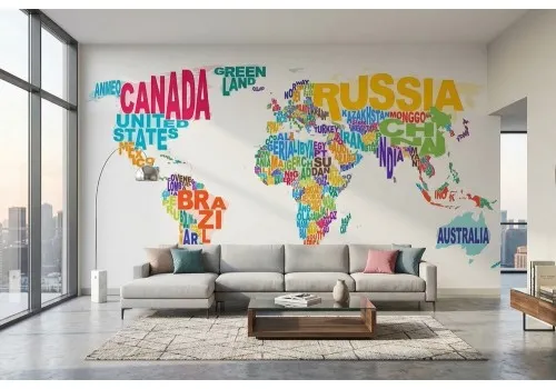 Carta da parati mappamondo colorato nazioni