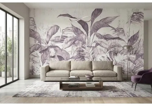 Carta da parati foglie viola vintage