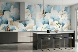 Carta da parati fiori celeste e beige | Certificata