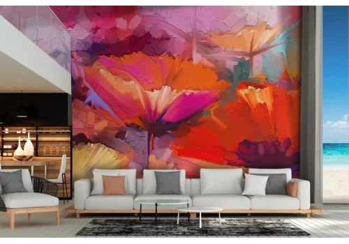 Carta da Parati fiori rossi dipinto natura