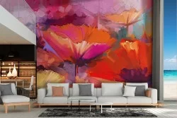 Red flowers wallpaper painted nature