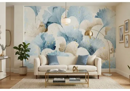 Carta da parati fiori celeste e beige | Certificata