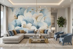 Carta da parati fiori celeste e beige | Certificata