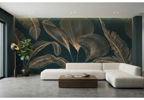 Carta da parati foglie tropicali dorate