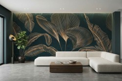 Carta da parati foglie tropicali dorate