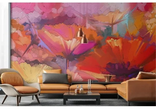 Red flowers wallpaper painted nature 2