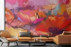 Red flowers wallpaper painted nature