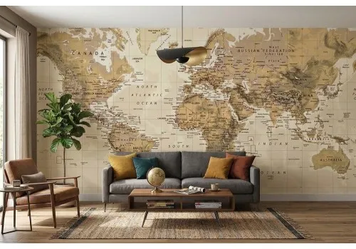 Carta da parati mappamondo città famose vintage