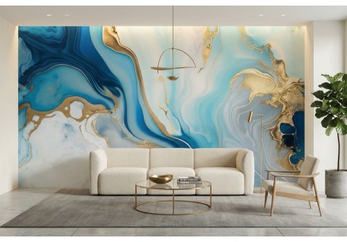 Carta da parati astratta fluida blu e oro