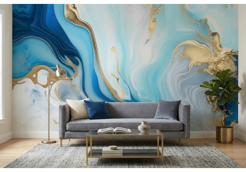 Carta da parati astratta fluida blu e oro 2