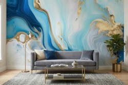 Carta da parati astratta blu e oro