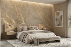 Carta da parati tropicale oro sfondo beige