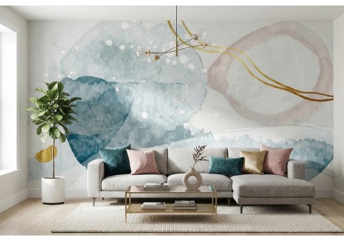 Carta da parati acquerello blu dettagli oro