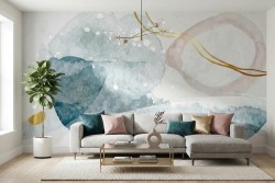 Carta da parati acquerello blu dettagli oro