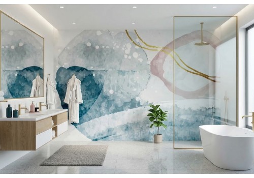 Carta da parati acquerello blu dettagli oro 2