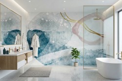 Carta da parati acquerello blu bagno moderno