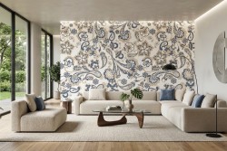 Carta da parati motivo paisley blu beige