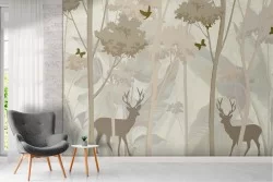 Stylized forest wallpaper with deer