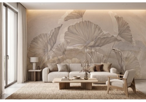 Vintage nature leaves wallpaper, marble surface and wall stickers 2