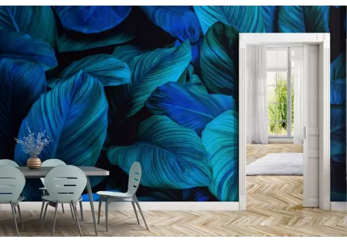 Carta da Parati foglie tropicali blu natura moderna 2
