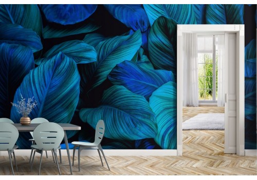 Modern blue tropical leaves wallpaper 2