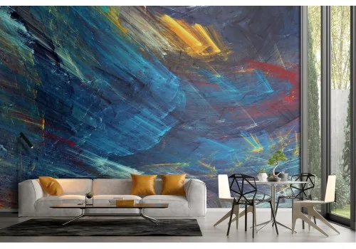 Blue abstract painted wallpaper