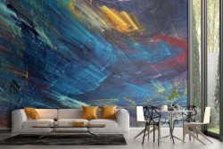 Blue Abstract Painted Wallpaper