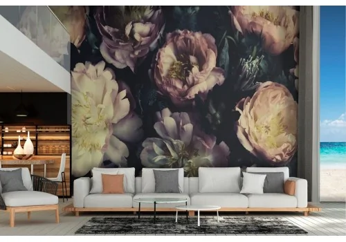 Carta da Parati composizione fiori rose natura vintage