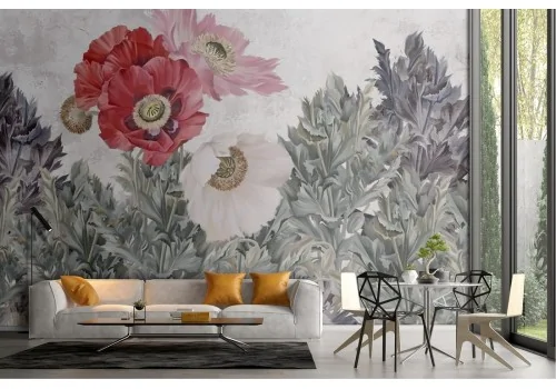 Wallpaper painted refined flowers nature