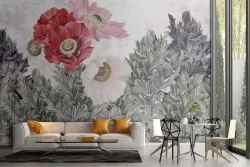 Wallpaper painted refined flowers nature