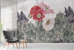 Wallpaper painted refined flowers nature