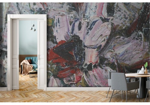 Wallpaper flowers painted on natural plaster