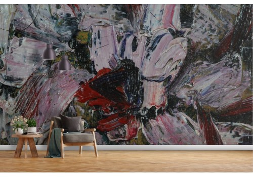 Wallpaper flowers painted on natural plaster 2