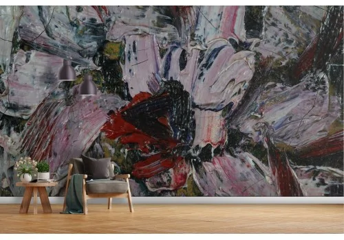 Wallpaper flowers painted on natural plaster 2