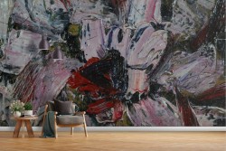 Wallpaper flowers painted on natural plaster