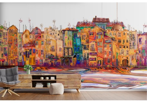 Wallpaper painted stylized city