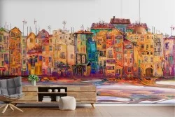 Wallpaper painted stylized city