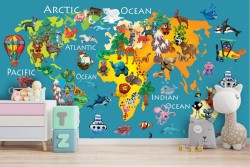 Carta da Parati mappamondo con disegni animali