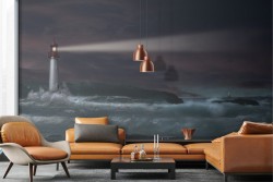 Wallpaper lighthouse sea in storm