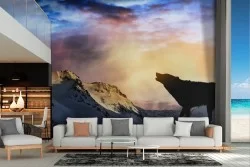 Mountain landscape wallpaper with wolf nature