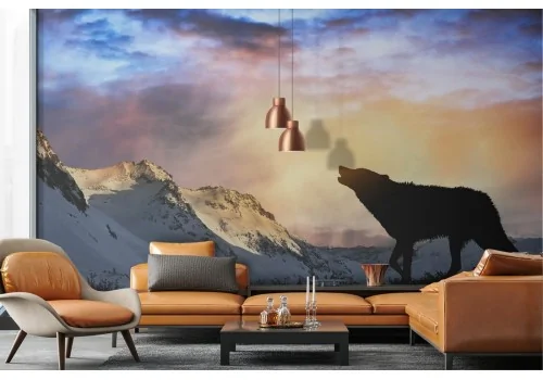 Carta da Parati paesaggio montagna con lupo natura 2