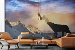 Mountain landscape wallpaper with wolf nature