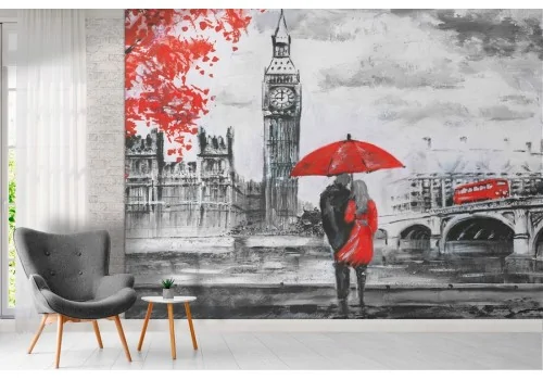 Carta da Parati dipinto romantico Londra città Big Ben 2