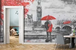 Carta da Parati Città Dipinti e Acquerelli Moderna